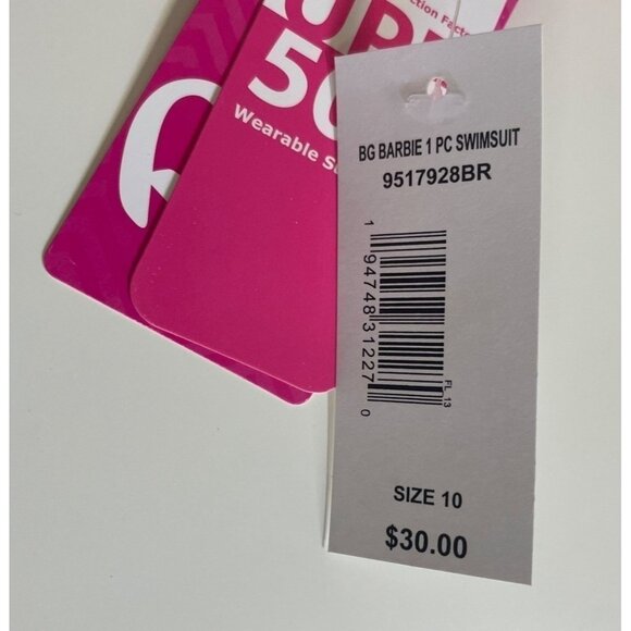 Barbie One Piece Pink Striped Swimsuit Girls Size 10 - Picture 6 of 10